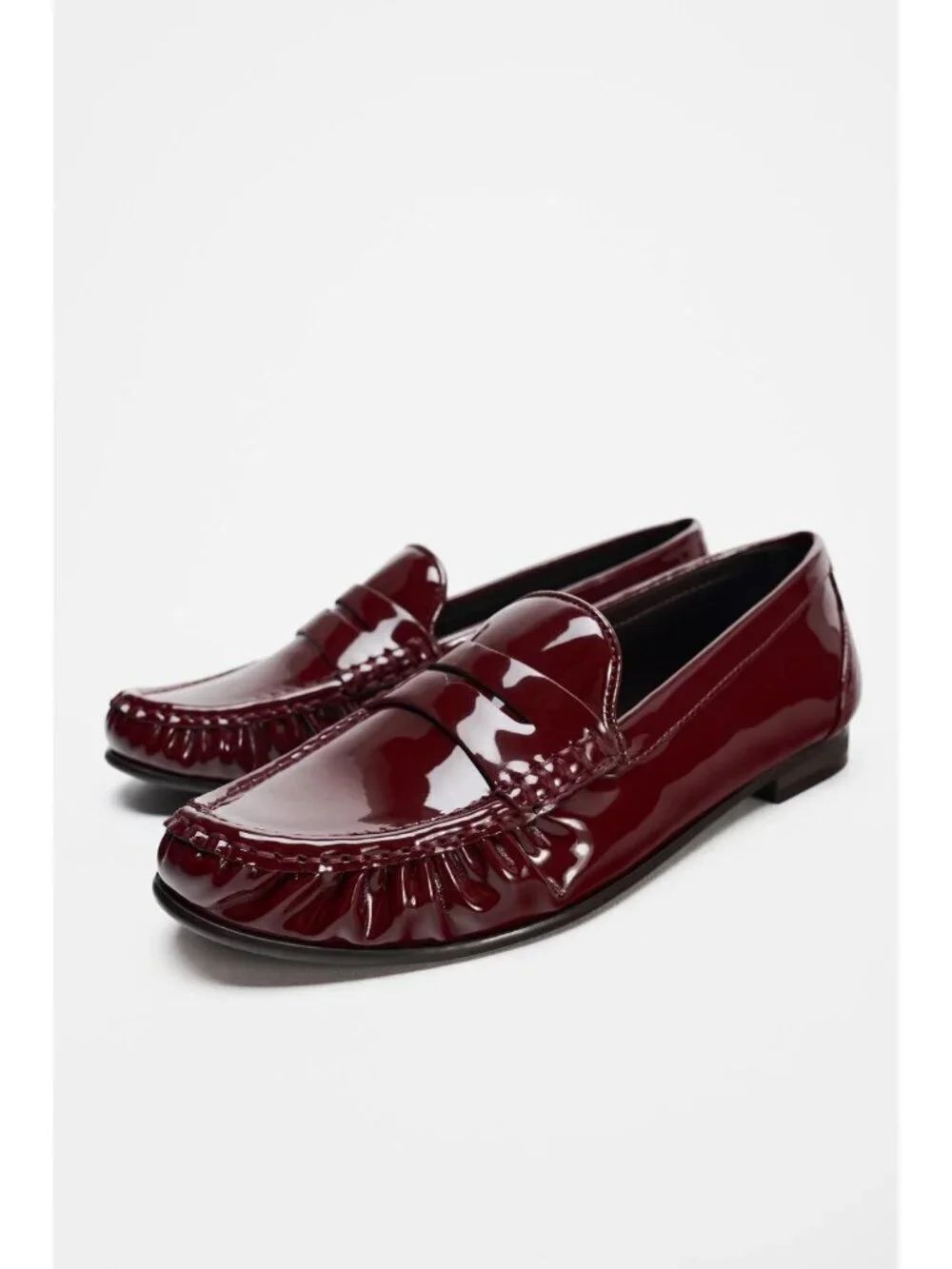 Zara Womens Patent Loafers EU 38 US 7.5 Burgundy Red Flats 2545/410 NWOB